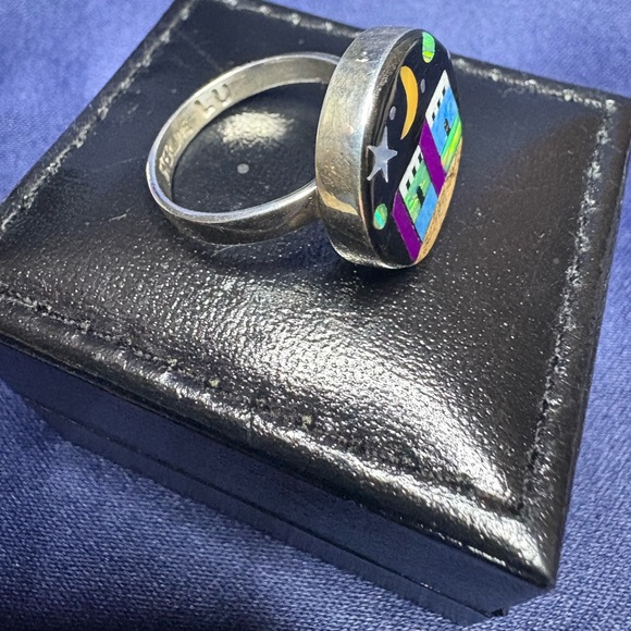 Ring*Southwestern Inlay Navajo Inspired 925 Sterling Silver Signed - Picture 4 of 5